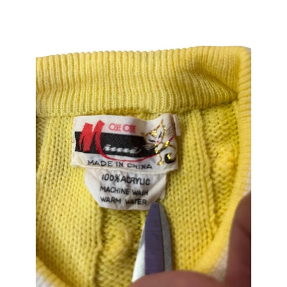 Vintage Mimi Sweater Little Boys 3 Yellow Blue White Cable Knit V-Neck Used - Picture 7 of 11